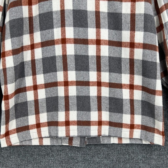 HFX Womens S Shacket Shirt Jacket Gray Rust Plaid Snap Front Pockets Oversize - Picture 8 of 13